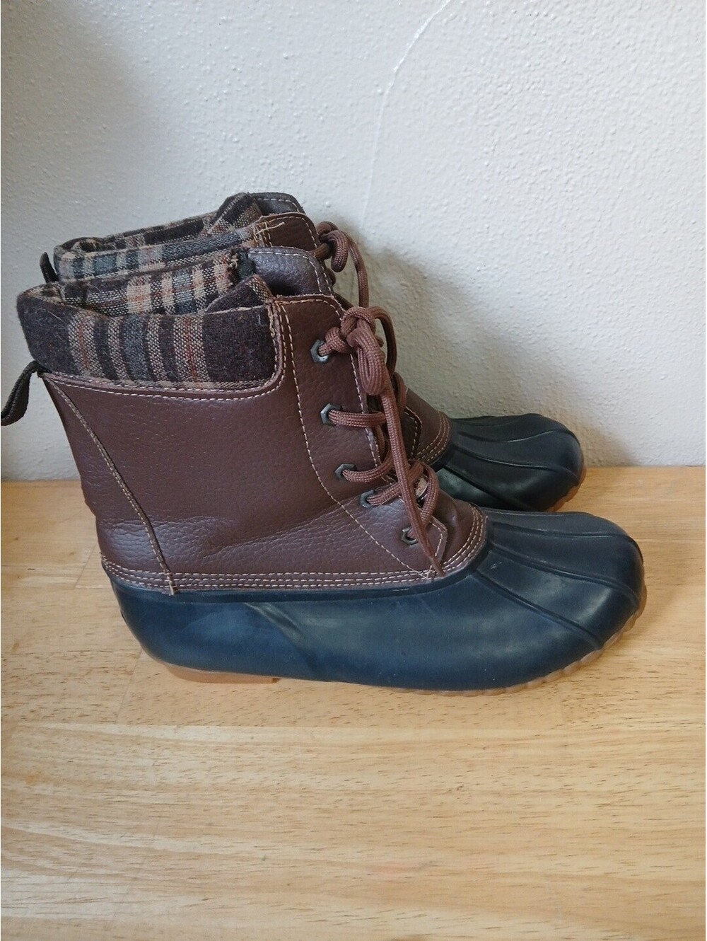 Sporto The Original Genuine Duck Debunk Plaid Blue Brown Boots Size 7 - Picture 3 of 13